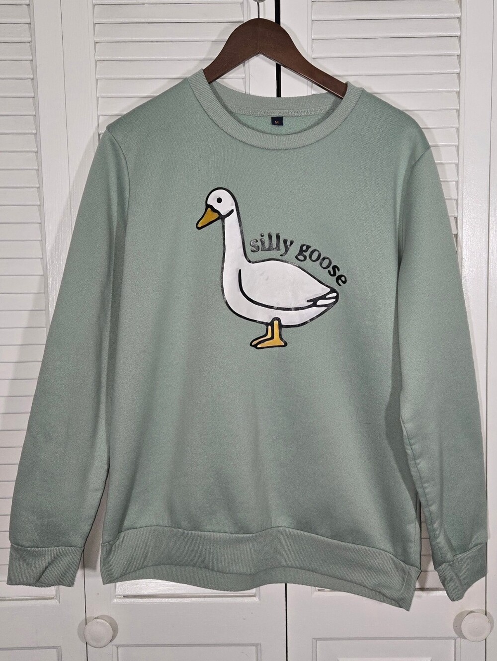 No Brand Sage Green Crewneck White "Silly Goose" Graphic Sweatshirt Sz M